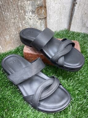 ABEO Kyla Black Leather Slides Women's 7.5